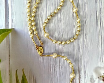 Cream Gold Handmade Catholic Rosary