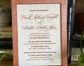 Engraved Wooden Wedding Invitations, keepsake wedding gifts, 5th anniversary gift, memento, newlywed gift