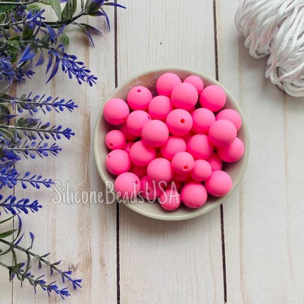 BRIGHT PINK  • 10 pcs • 15 mm • Barbie pink • silicone round beads • loose beads for jewelry making • wholesale • craft • diy • light purple