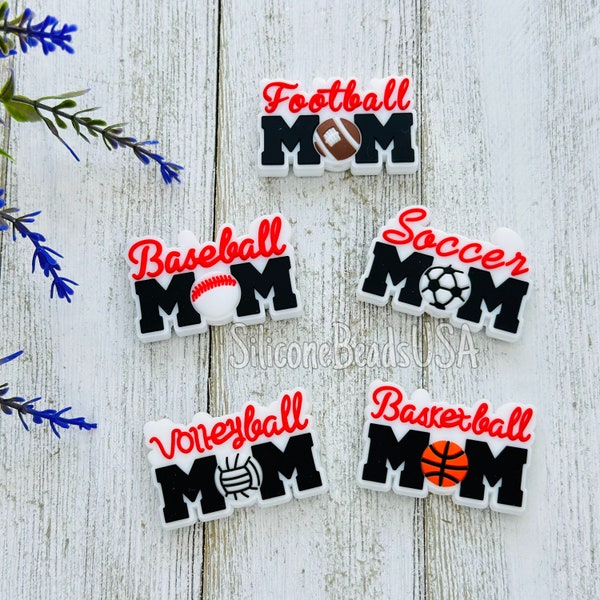 NEW fan mom • mother beads • silicone focal beads • football baseball basketball soccer volleyball • team • sport beads • beaded pen • diy