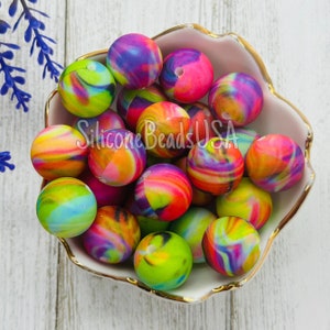 Colorful tie dye round beads • 10 pcs • 15 mm • silicone beads• beaded pen • lanyard • bracelet • pink blue yellow green purple orange