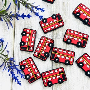 Hop on hop off bus bead • silicone focal beads • beaded pen keychain lanyard • travel • red bus • vacation • tourist
