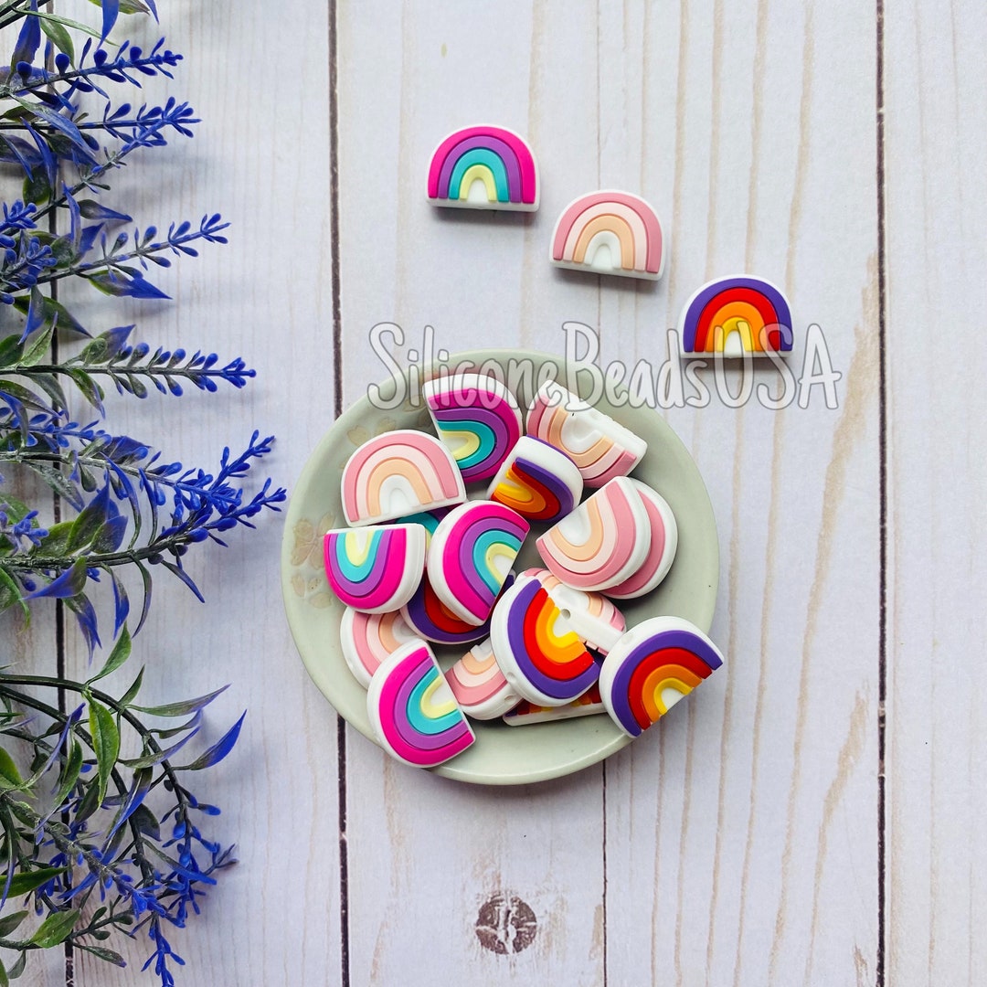 10/20Pcs New Valentine Beads Silicone Heart Rainbow Colorful Lover