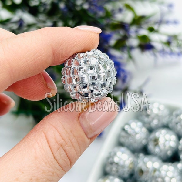 20 mm disco ball bead • silver white • Rhinestone Chunky Bubblegum Round Beads • Gumball Beads • Acrylic Chunky Beaads • beaded pen keychain