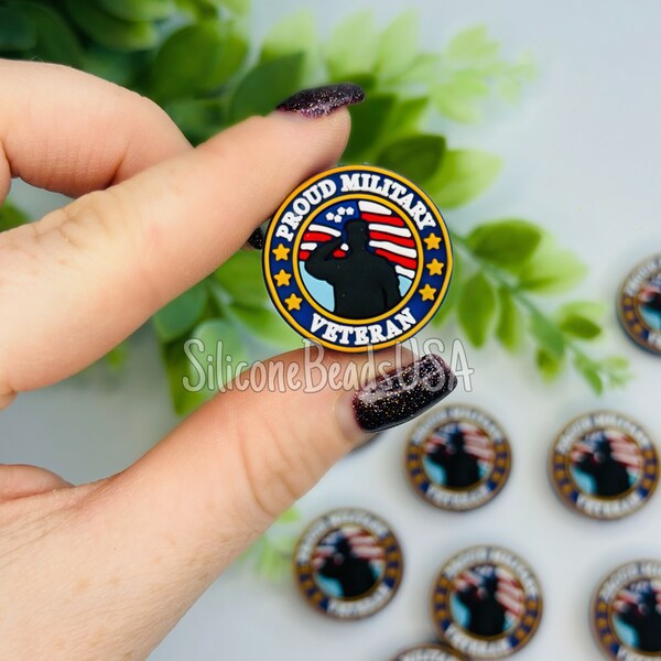 NEW proud veteran beads • round bead • Army • military beads • soft pvc focal bead • navy • soldier • patriot • beads for pen keychain