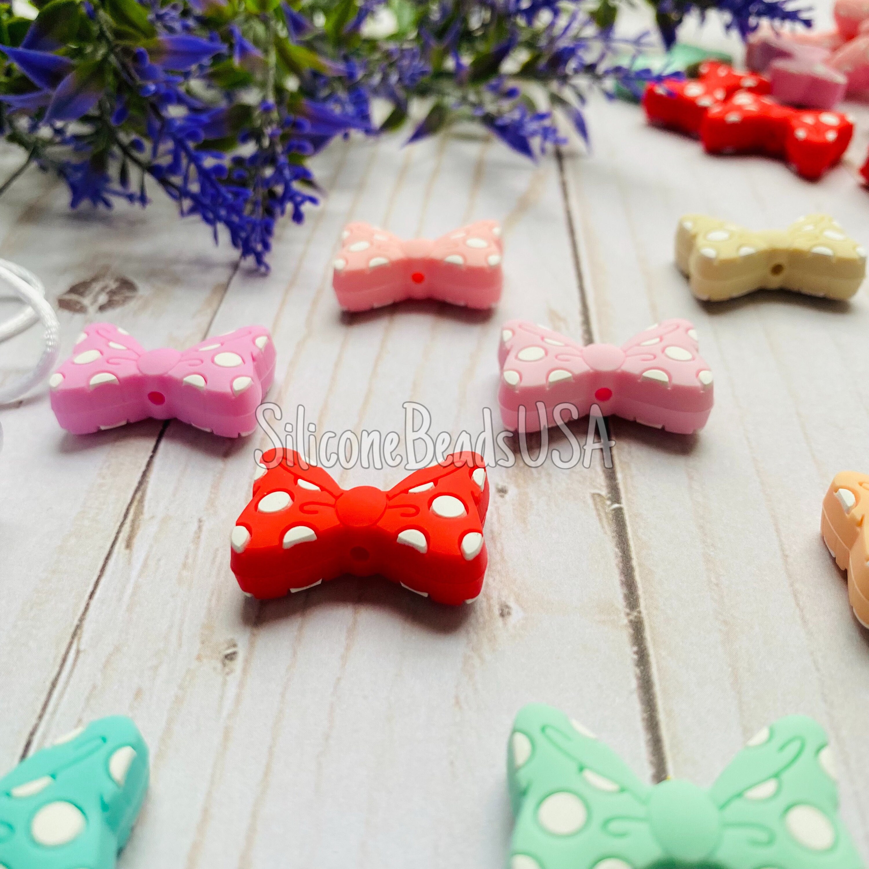 Mickey Minnie Mouse Polka Dot Bow Beads Bow Tie Bowknot Diy Craft Loose  Sensory Beads Silicone Focal Beads Beaded Pen Wristlet 