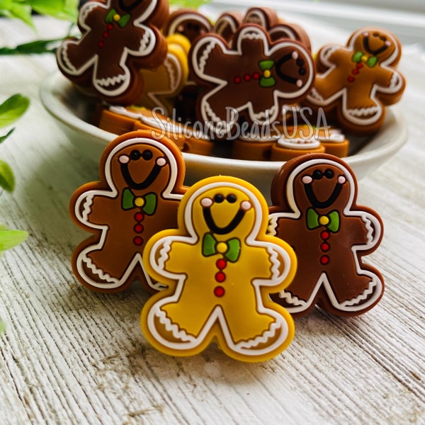 NEW Gingerbread cookie bead • silicone beads • Santa • loose beads • shaped beads • reindeer • tree ornaments • Christmas focal  •