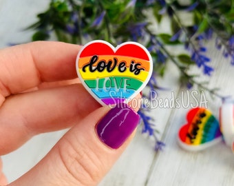 NEW pride rainbow beads • heart beads • silicone focal bead • loose sensory beads • beads for pen wristlet lanyard bracelet keychain • LOVE