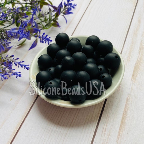 BLACK  • 10 / 25 pcs • 15 mm  •  silicone round beads • loose beads for jewelry making • wholesale • craft • diy •