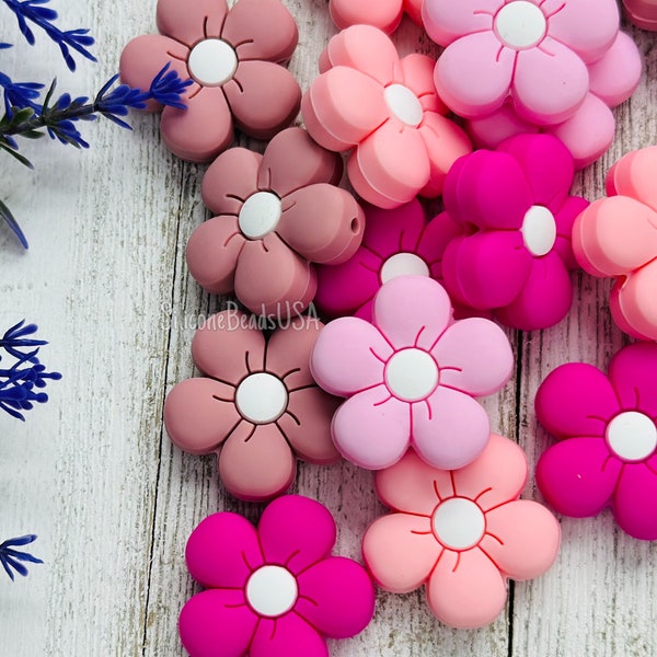 Flower beads • silicone focal beads • tulips • camomile • rose • Daisy •  flower beads • sunflower • loose sensory beads • beaded pen