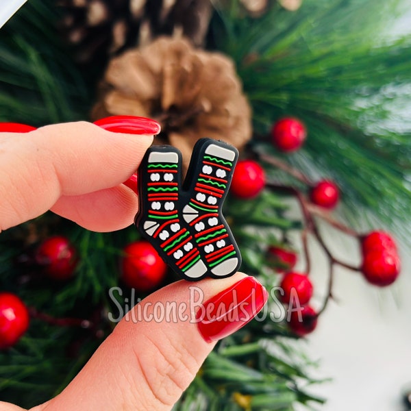 NEW knitted socks beads• plaid • Christmas tree • hat • Gingerbread house bead • silicone focal beads • Santa • reindeer • tree ornaments •