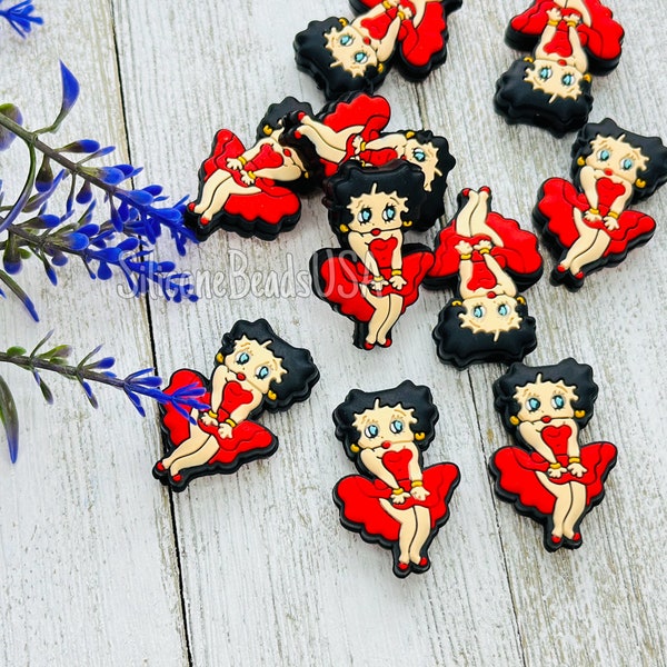 Betty Boop beads • cartoon character beads • girl • red dress • silicone focal beads • beaded pen • beadable items • keychain • lanyard •