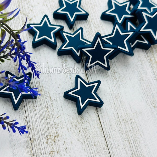 NEW blue star • silicone focal bead • big star • cowboys • jewelry making • football beads • sport • team beads