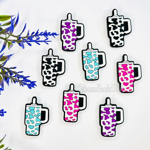 NEW popular cup mug glass with straw • beads for pen wristlet lanyard keychain • cow print • spotted • coffee cup • water bottle •