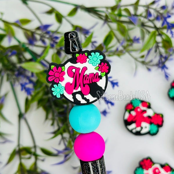 NEW Mothers Day bead • mama • mom • mother • mommy • silicone focal beads for pen wristlet keychain lanyard • love mom • best mom • flower