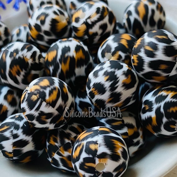 Leopard print beads • 10 pcs • 15 mm • silicone beads • cheetah print •  animal print • sensory loose beads • diy • black brown