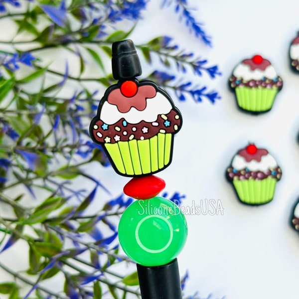 NEW cupcake bead • sweet • soft pvc focal beads for keychain lanyard pen bookmark badge reel • sprinkles • candy bar