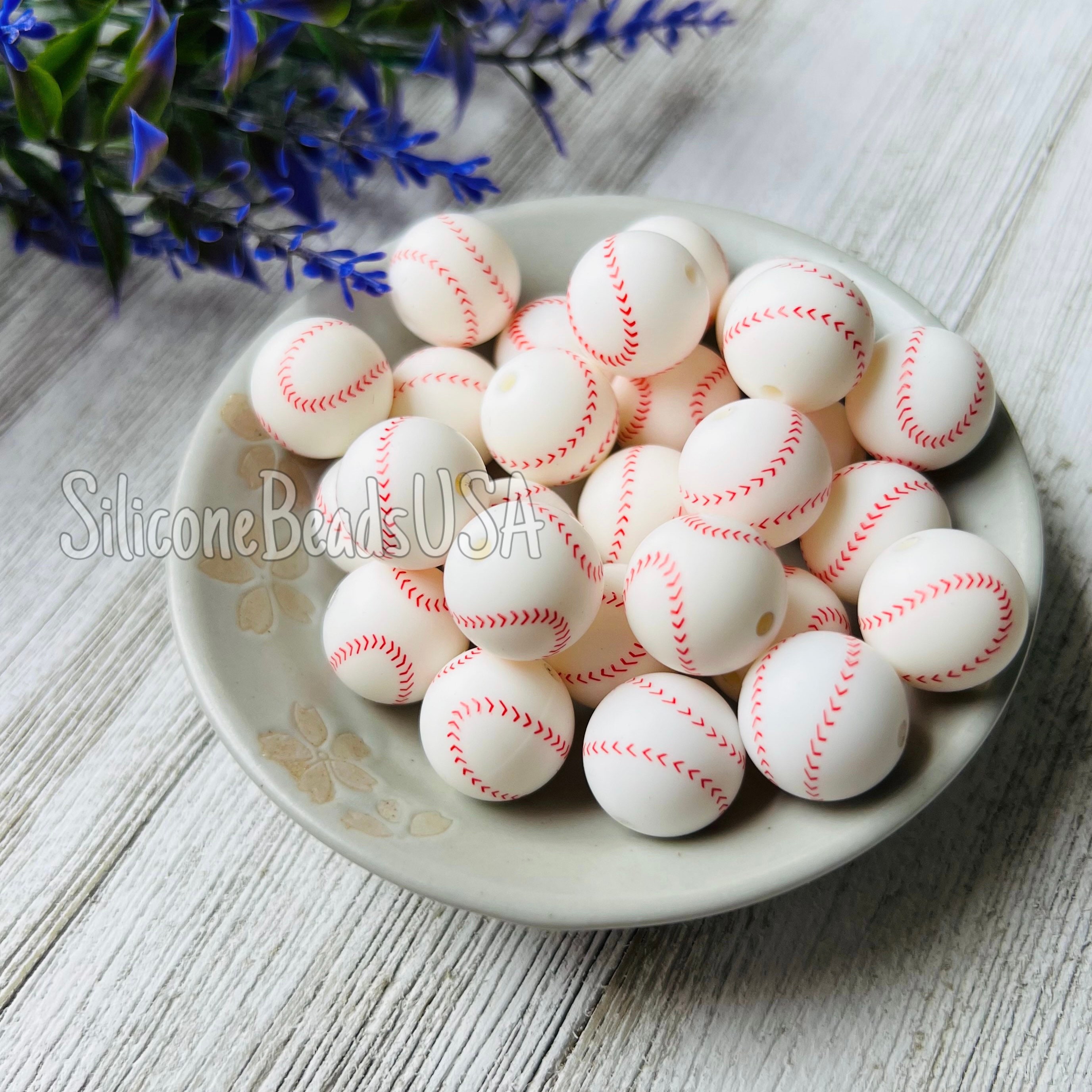 Baseball beads • 19 mm • focal beads • ball • soccer • basketball • team •  sport • loose sensory beads • diy