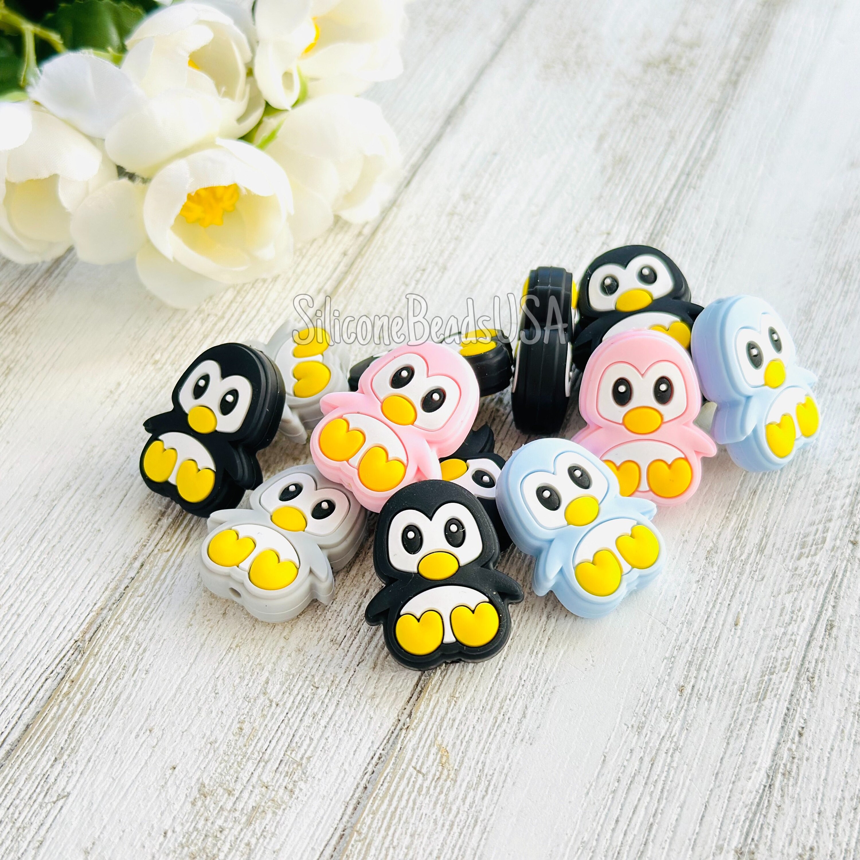 Penguin Silicone Focal Beads, Bulk Silicone Beads, Christmas Beads