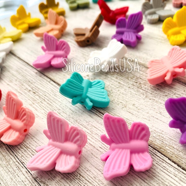 NEW Butterfly beads • silicone focal beads • loose shaped beads • flower • beaded pen • wristlet • insect bead • colored • caterpillar • diy