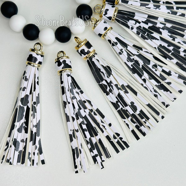 Cow print Faux Leather Tassels • Tassel DIY Crafts • Bead Garlands • Keychains and Purse Tassels PU Leather Tassel • Jewelry Making •