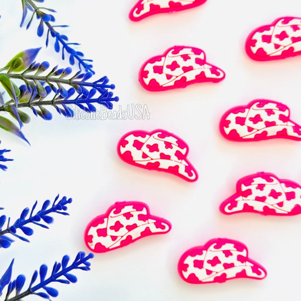 NEW pink cowboy hat beads • western • soft PVC focal beads for pen wristlet  keychain bracelet bookmark • cow print hat • pink country girl