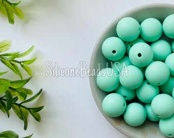 MINT GREEN • 10 pcs • 15 mm • 12 mm • MIX • food grade silicone • loose beads for jewelry making • craft • diy • pearl • lanyard keychain