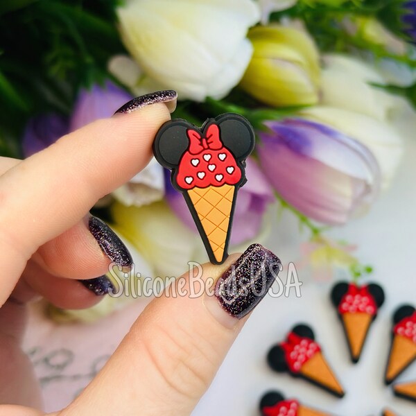 NEW • Valentine’s Day • Minnie Mouse ice cream cone • cupcake • SOFT PVC focal beads • heart beads • love •  pen keychain • Mickey head ears