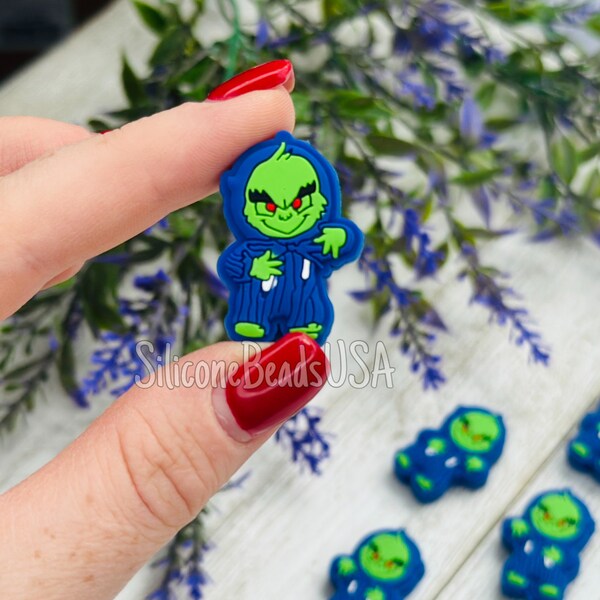 NEW GRINCH bead • Silicone focal beads • loose shaped beads • reindeer • tree ornaments • Christmas craft diy supplies • green • red