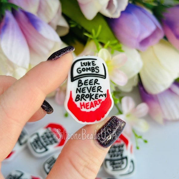 NEW Beer never broke my heart • funny beads • country music • beer lover • silicone focal beads • beads for pen • dad • beard • luke • joke