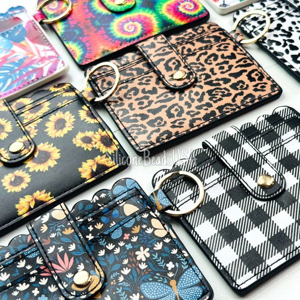 NEW ID cards wallet for DIY beadable wristlet keychain • tie dye • black sunflower • cheetah • python • butterfly • black plaid • cow print