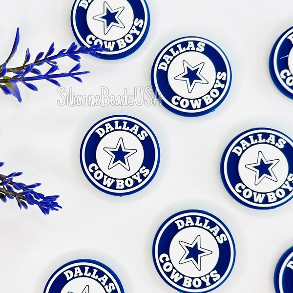 NEW blue star round beads • silicone focal bead • big star • cowboys • jewelry making • football beads • sport • team beads