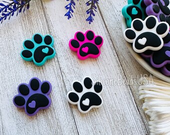 NEW Paw beads • sensory loose beads • focal silicone beads • animal dog cat paw print • beaded pen • wristlet lanyard • dogs mom • dog lover