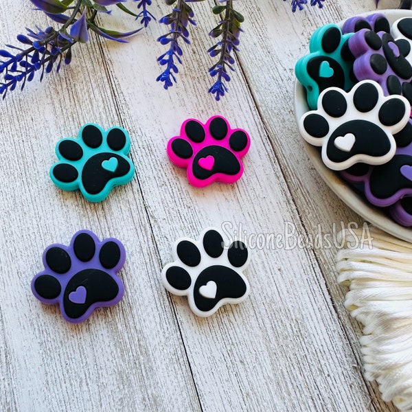 NEW Paw beads • sensory loose beads • focal silicone beads • animal dog cat paw print • beaded pen • wristlet lanyard • dogs mom • dog lover