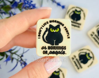 NEW l don’t like morning people • black cat • funny joke prank beads • animal • silicone focal bead • beaded pen keychain wristlet lanyard