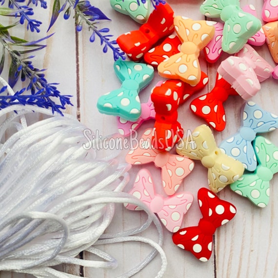 Mickey Minnie Mouse Polka Dot Bow Beads Bow Tie Bowknot Diy Craft Loose  Sensory Beads Silicone Focal Beads Beaded Pen Wristlet 