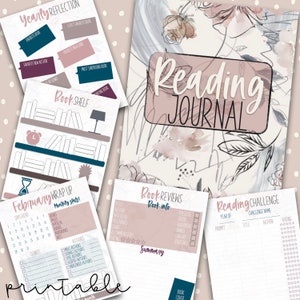 printable reading journal, vintage floral, digital download, instant download