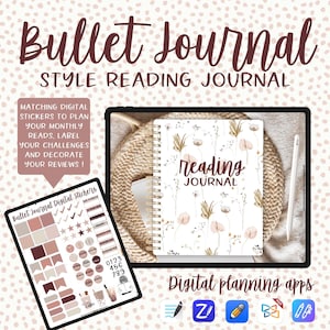 Digital Reading Journal - Bullet Journal Style - Goodnotes, Notability, Zoomnotes, XODO, Zinnia