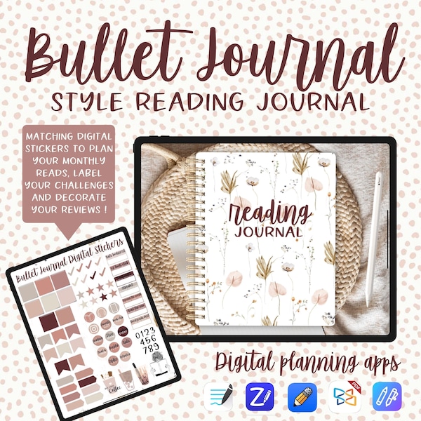 Digital Reading Journal - Bullet Journal Style - Goodnotes, Notability, Zoomnotes, XODO, Zinnia