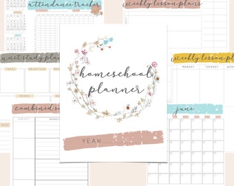 undated printable homeschool planner, floral, digital download