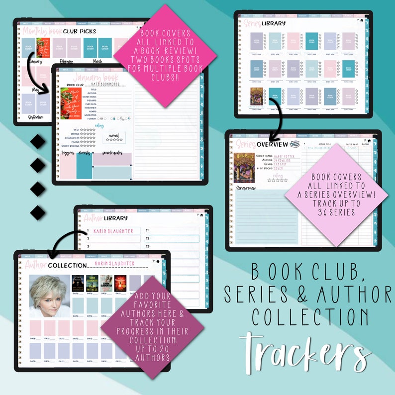 UNDATED Digital Teal Marble Reading Journal - Goodnotes, Notability ...