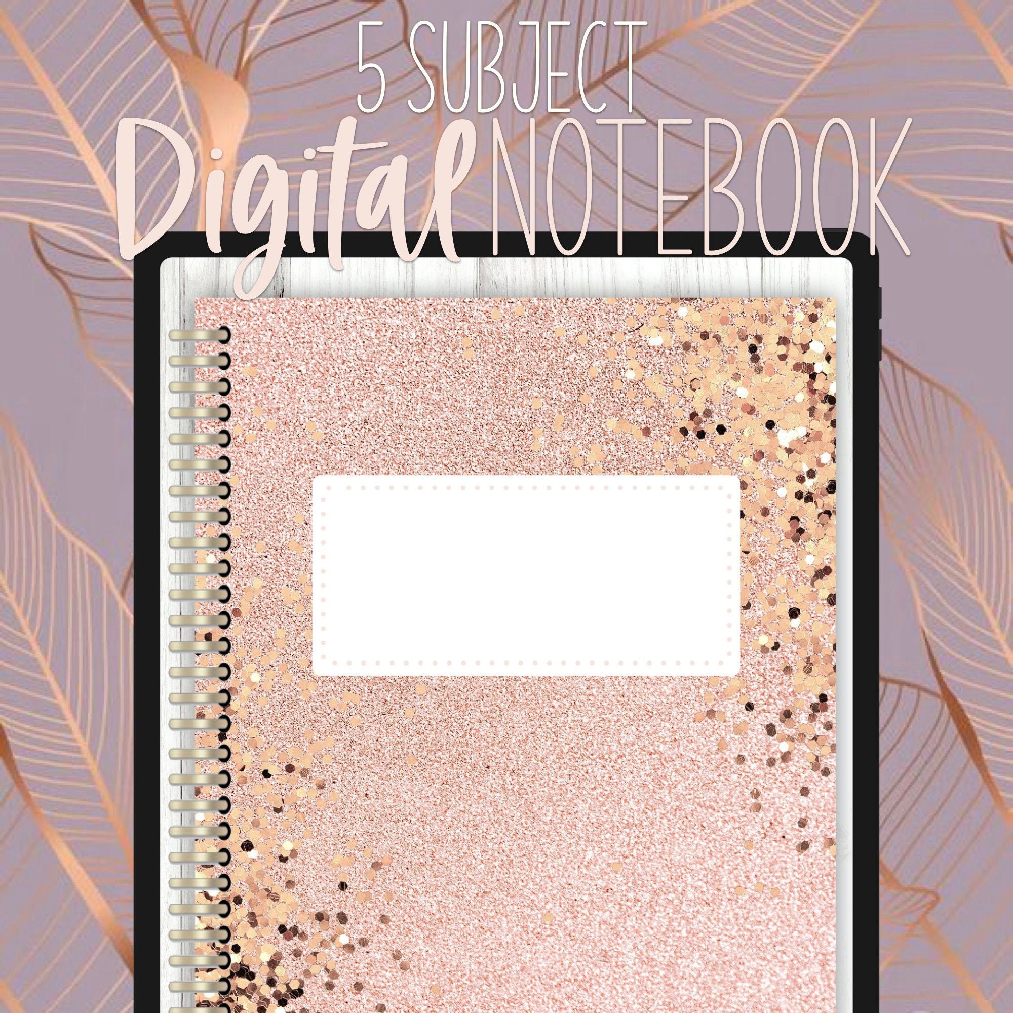 5 Subject Digital Notebook Pink Glitter Goodnotes Etsy UK