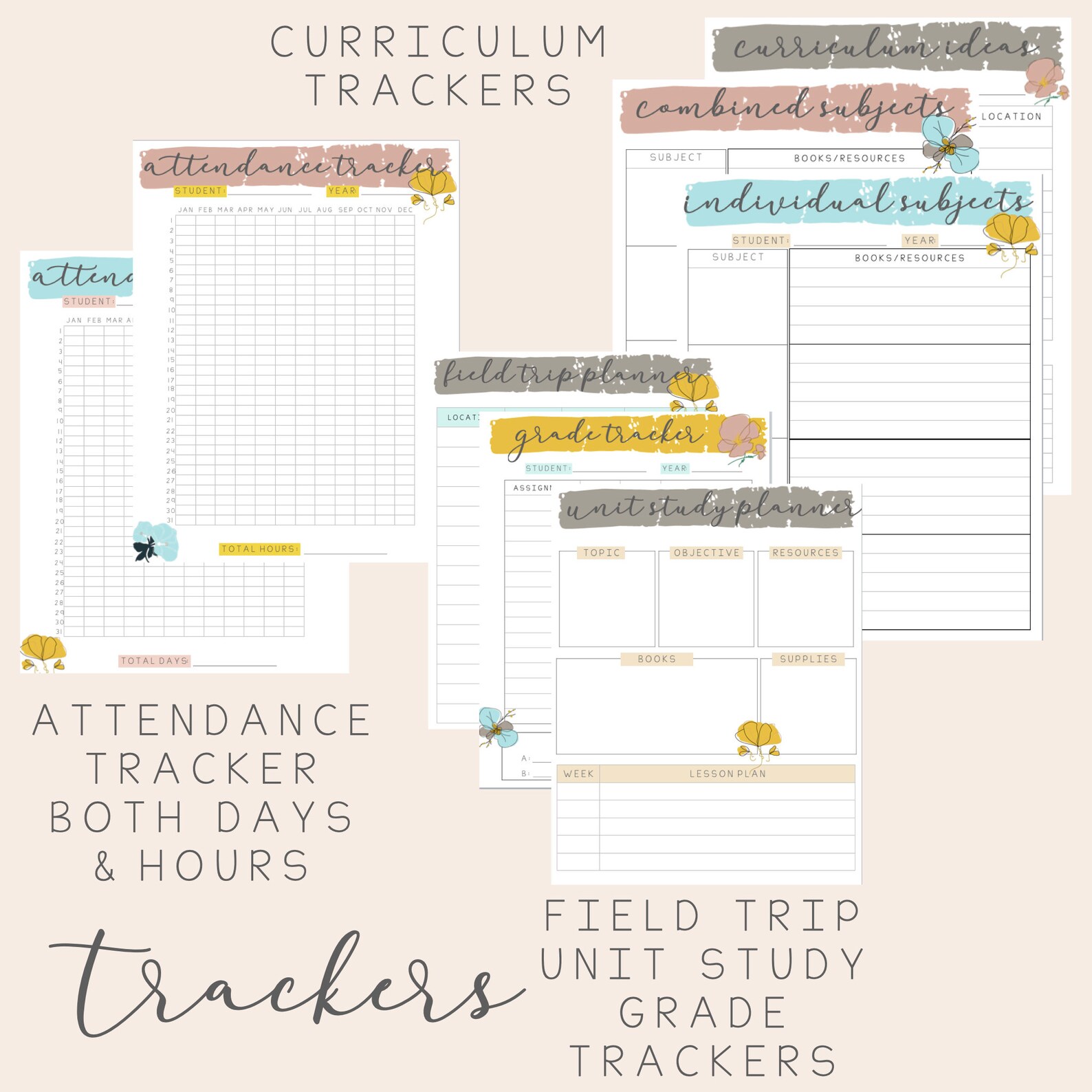 Undated printable homeschool planner floral digital download etsy