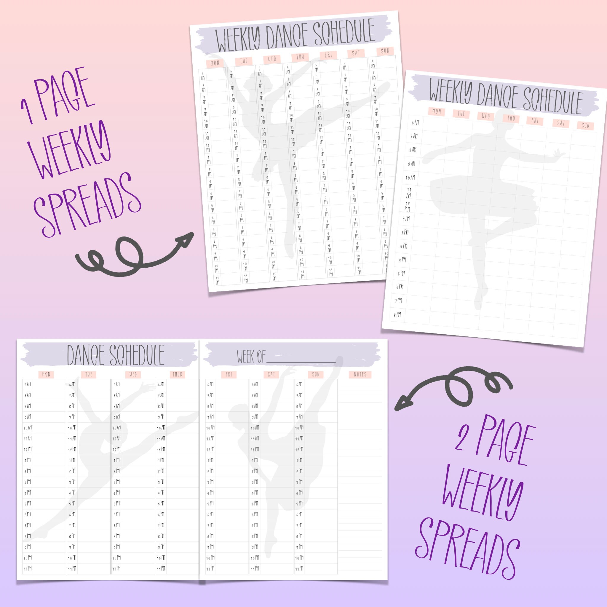 Dance schedule digital bundle printable pdf Etsy