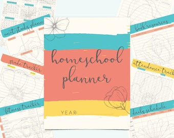 undated Printable Homeschool Planner, Vibrant Floral Design, Instant Download