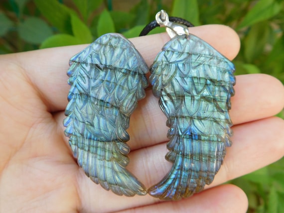 Carved Labradorite Angel Wing Pendants Carved Labradorite Angel Wing Pendants