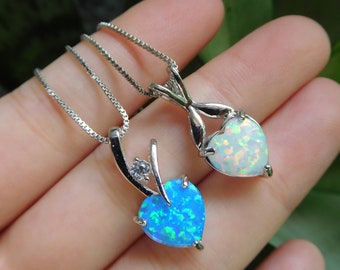 Blue Opal Necklace in Sterling Silver. blue fire opal necklace. gemstone opal jewelry. Saint gift. heart shape necklace. tiny necklace