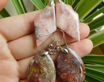 Pink opal earrings. peruvian gemstone. pink opal jewelry. oval cut opal. peruvian pink opal. long earrings. birthstone earrings. gift