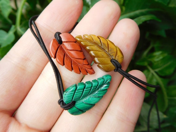 Pendentif Collier En Malachite Naturelle Forme Feuille - Monture Argent Sterling - Neuf