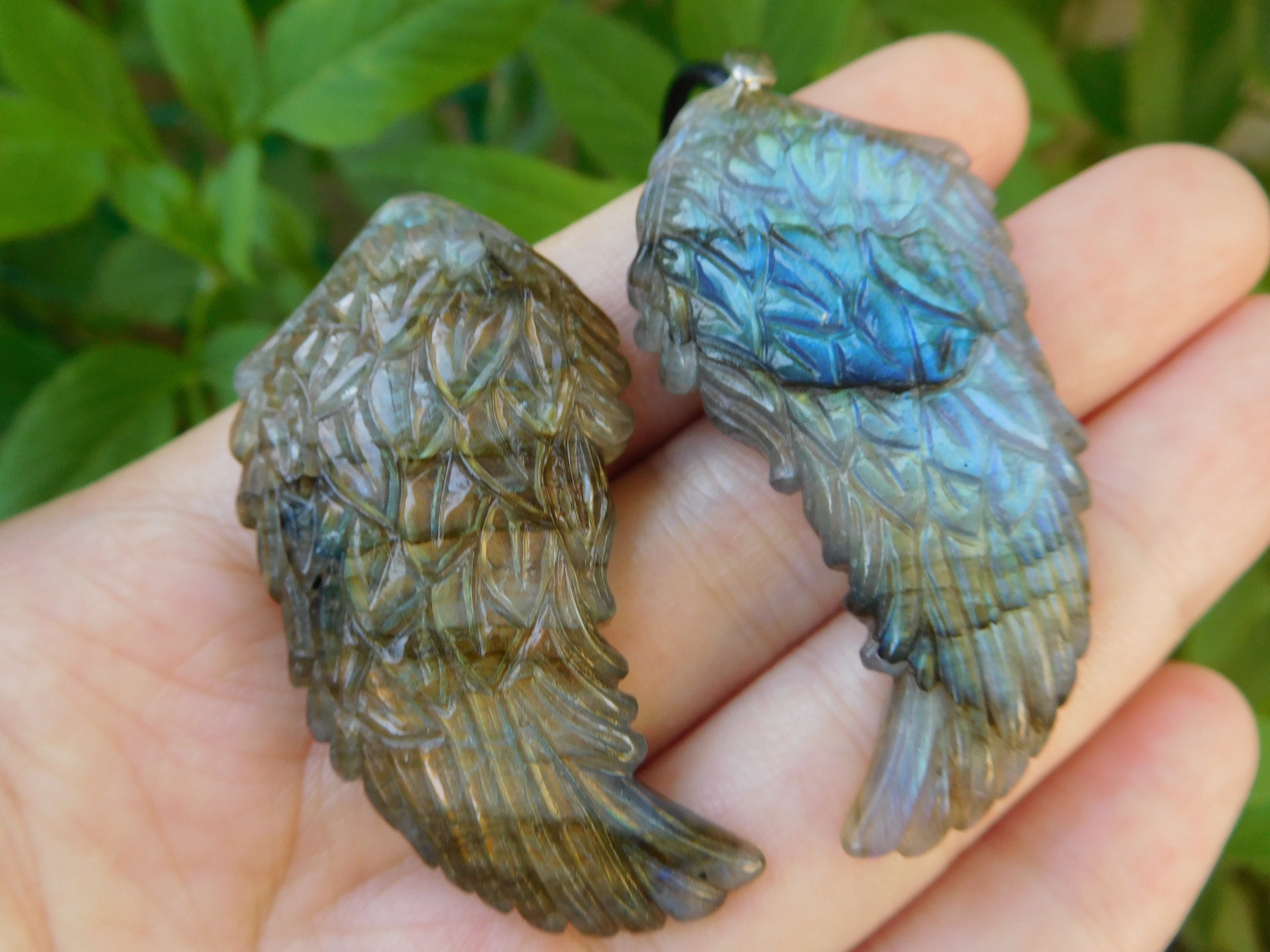 ネックレス・ペンダント wing bling 14k edel natural labradorite necklace Labradorite Wing Necklace. Carved Angel Wing Pendant. Angel